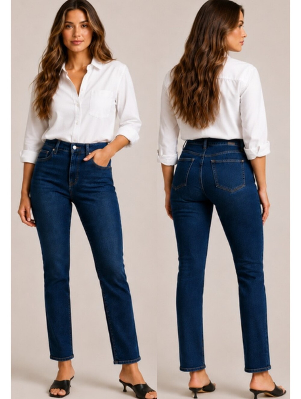 Quince Luna Stretch Slim Straight Jeans High Rise Dark Wash Size 28